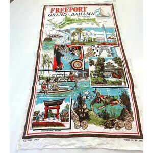 Vintage 60s Freeport Bahamas tea towel, souvenir linen, 100% linen, Ireland